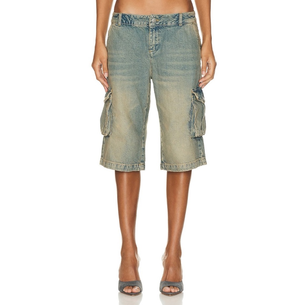 Miaou Dune Denim Cargo Shorts (Sz L) Low Rise Ochre Brown - Picture 4 of 16